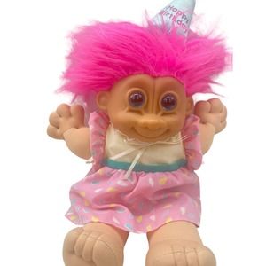 Vintage Russ Troll Kidz Happy Birthday Plush Doll 90s Pink Hair 12" Collectible